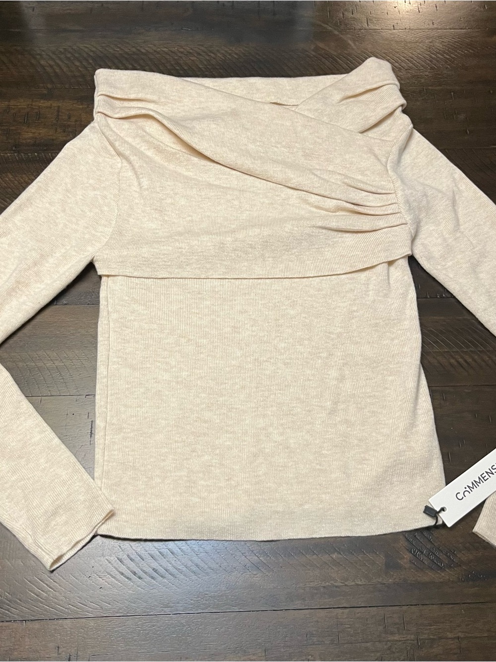 Commence Cream Draped Off-Shoulder Long Sleeve Top Size M